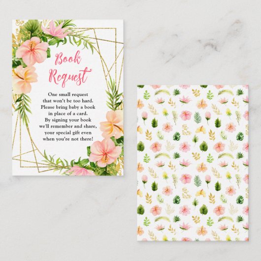 熱帯ジャングルフローラ赤ちゃんシャワーブックリクエスト エンクロージャーカード (正面/裏面)