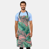 熱帯ジャングルフローラ:ヤシ葉のパターン エプロン (着用した状態)