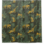 熱帯ジャングルモンステラヤシ葉ヒョウ シャワーカーテン (正面)