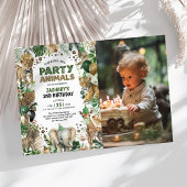 熱帯ジャングルワイルドパーティー動物誕生日写真 招待状