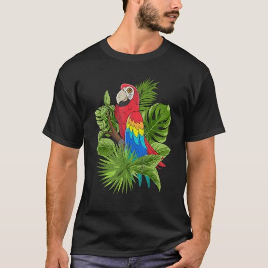 熱帯ジャングル動物のマコーバードがエキゾチックを見る Tシャツ (正面)