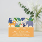 熱帯ジャングル動物の男女兼用なベビーシャワー インビテーションポストカード (スタンド正面)