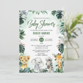 熱帯ジャングル動物サファリの少年のベビーシャワー 招待状 (スタンド正面)