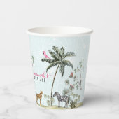 熱帯ジャングル動物 |ガールワイルドワン誕生日 紙コップ (裏面)