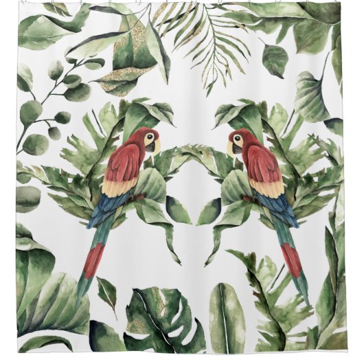 熱帯ジャングル植物性マコーオウム シャワーカーテン (正面)