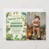 熱帯ジャングル爬虫類子供の誕生日パーティー写真 招待状 (正面)