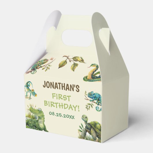 熱帯ジャングル爬虫類子供の誕生日パーティー フェイバーボックス (正面サイド)