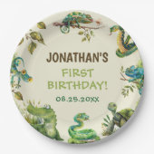 熱帯ジャングル爬虫類子供の誕生日パーティー ペーパープレート (正面)