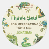 熱帯ジャングル爬虫類子供の誕生日パーティー ラウンドシール (正面)