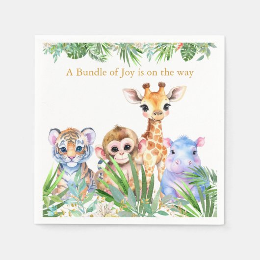 熱帯ジャングル産のベビーアニマル スタンダードカクテルナプキン (正面)