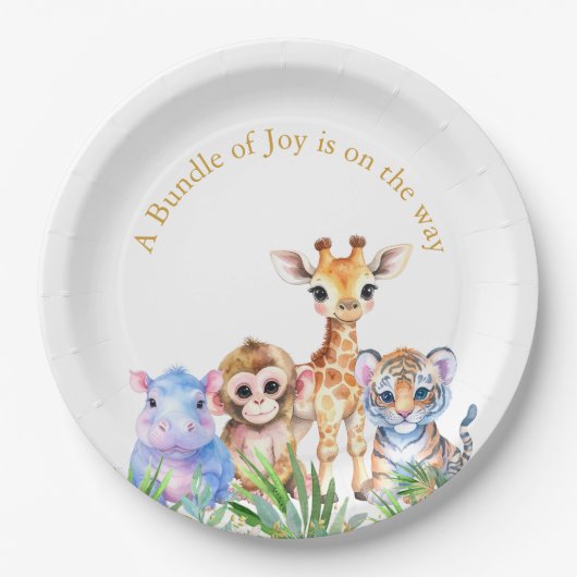 熱帯ジャングル産のベビーアニマル ペーパープレート (正面)