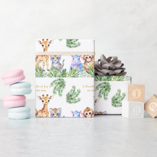 熱帯ジャングル産のベビーアニマル ラッピングペーパー (ベビーシャワー)