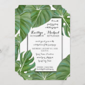 熱帯ジャングル白モダン葉樹群沿岸 招待状 (正面/裏面)