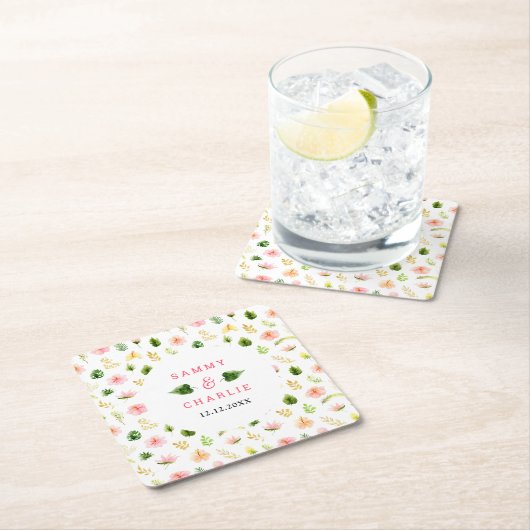 熱帯ジャングル結婚フローラ スクエアペーパーコースター (インサイチュ)