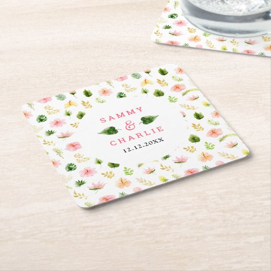 熱帯ジャングル結婚フローラ スクエアペーパーコースター (アングル)