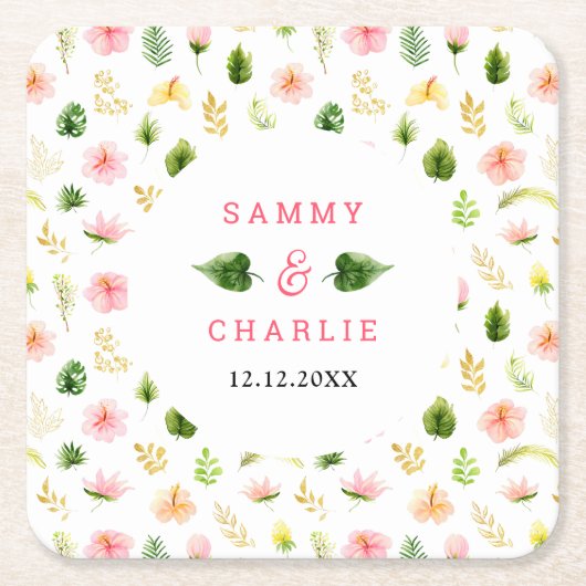 熱帯ジャングル結婚フローラ スクエアペーパーコースター (正面)