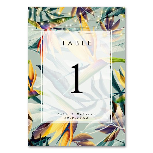 熱帯ジャングル結婚ライトのテーブル番号カード テーブルナンバー (正面)