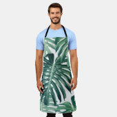 熱帯ジャングル葉のフローラ背景 エプロン (着用した状態)