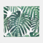 熱帯ジャングル葉のフローラ背景 フリースブランケット (正面(横))