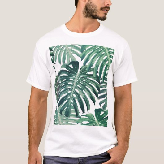 熱帯ジャングル葉のフローラ背景 Tシャツ (正面)