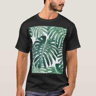 熱帯ジャングル葉のフローラ背景 Tシャツ