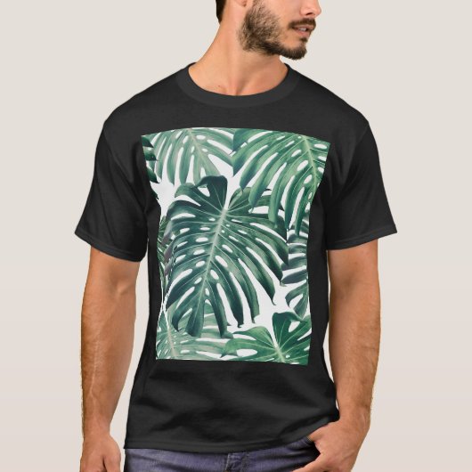 熱帯ジャングル葉のフローラ背景 Tシャツ (正面)