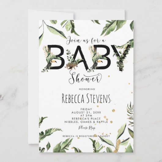 熱帯ジャングル葉の赤ちゃんの招待状 招待状 (正面)