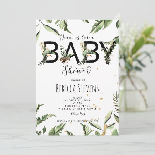 熱帯ジャングル葉の赤ちゃんの招待状 招待状 (スタンド正面)