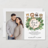 熱帯ジャングル野生動物ベビーシャワー写真 サンキューカード (正面)