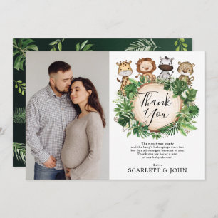 熱帯ジャングル野生動物ベビーシャワー写真 サンキューカード