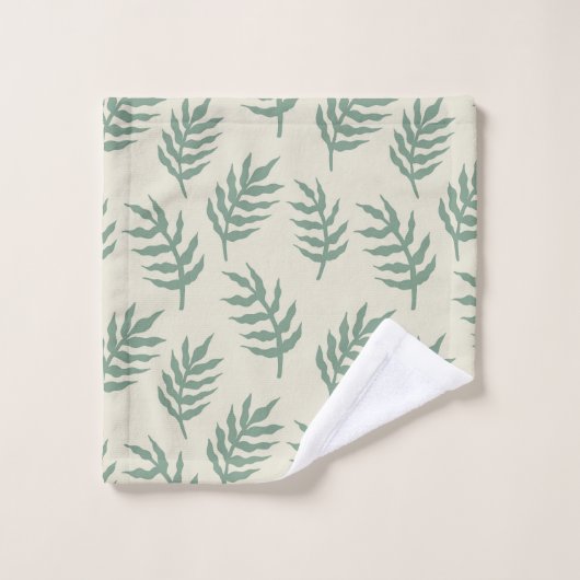 熱帯ジャングル雨林シダの葉模様 バスタオルセット (ウォッシュタオル)