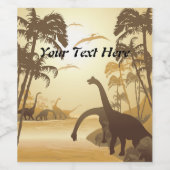 熱帯ジュラ紀の景観に恐竜 ワインラベル (シングルラベル)