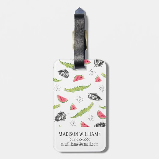 熱帯スイカとワニの模様 ラゲッジタグ (裏面縦)