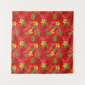 熱帯スイカの果実とハイビスカスレッドフローラ タペストリー (正面)