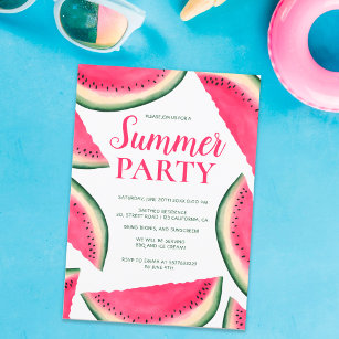 熱帯スイカの水彩夏パーティー 招待状