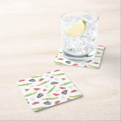 熱帯スイカ及びワニパターン スクエアペーパーコースター (インサイチュ)