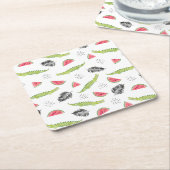 熱帯スイカ及びワニパターン スクエアペーパーコースター (アングル)