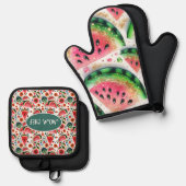熱帯スイカ退職母おばあちゃん妻 鍋つかみ&鍋敷きセット (正面/裏面)
