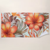 熱帯スタイリッシュ水色フローラ ビーチタオル (正面)