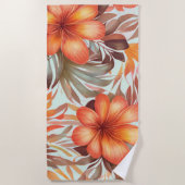 熱帯スタイリッシュ水色フローラ ビーチタオル (正面)