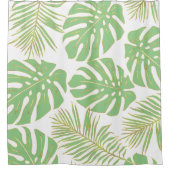 熱帯セージ緑の金ゴールドモンステラとパーム離れの シャワーカーテン (正面)