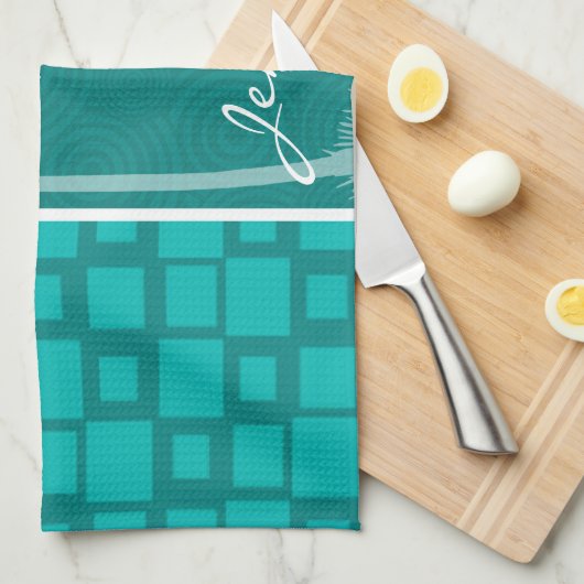 熱帯ターコイズの正方形 キッチンタオル (四つ折り)