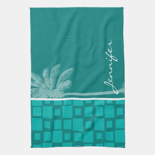 熱帯ターコイズの正方形 キッチンタオル (縦)