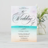 熱帯ターコイズグラデーションビーチ結婚書道 招待状 (スタンド正面)