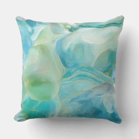熱帯ターコイズジェムストーン水彩沿岸 クッション (正面)