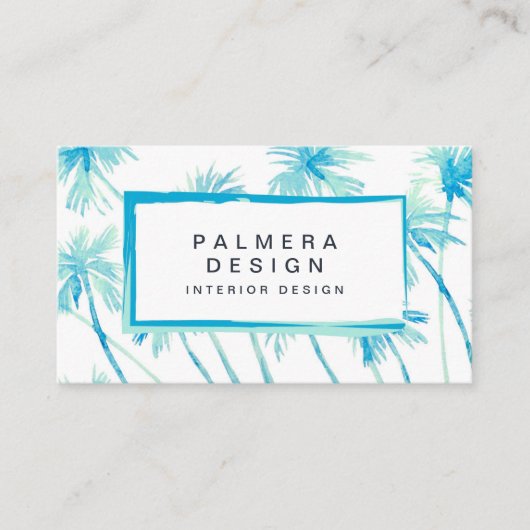 熱帯ターコイズブルーウォーターカラーパームツリーズ 名刺 (正面)