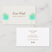 熱帯ターコイズ水彩パームリーフブランチ 名刺 (正面/裏面)