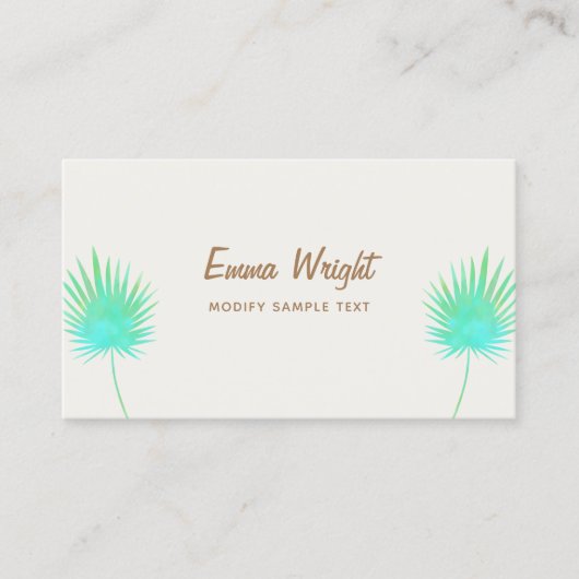 熱帯ターコイズ水彩パームリーフブランチ 名刺 (正面)
