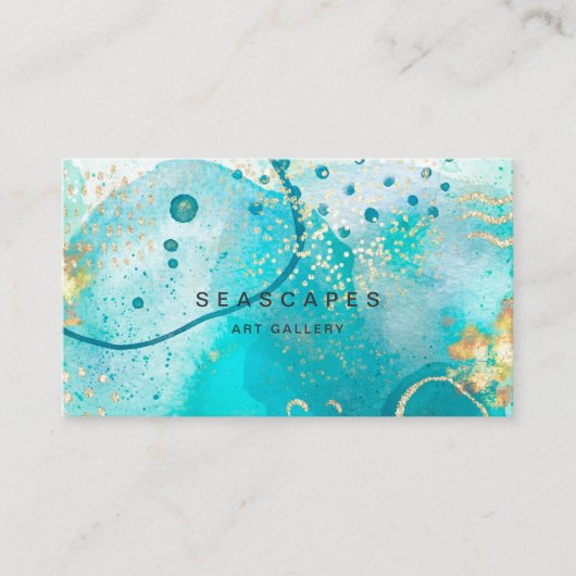 熱帯ターコイズ水彩沿岸抽象芸術 名刺 (正面)
