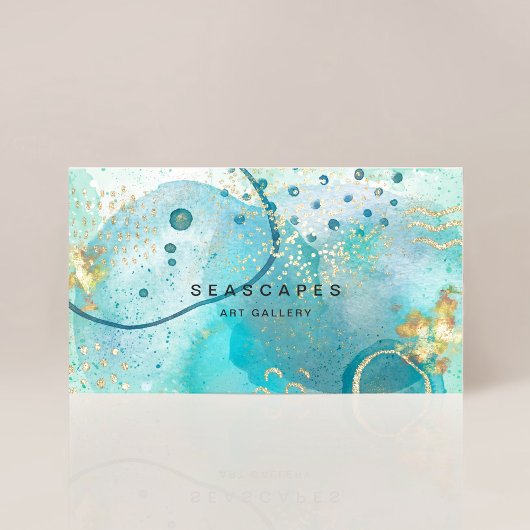熱帯ターコイズ水彩沿岸抽象芸術 名刺